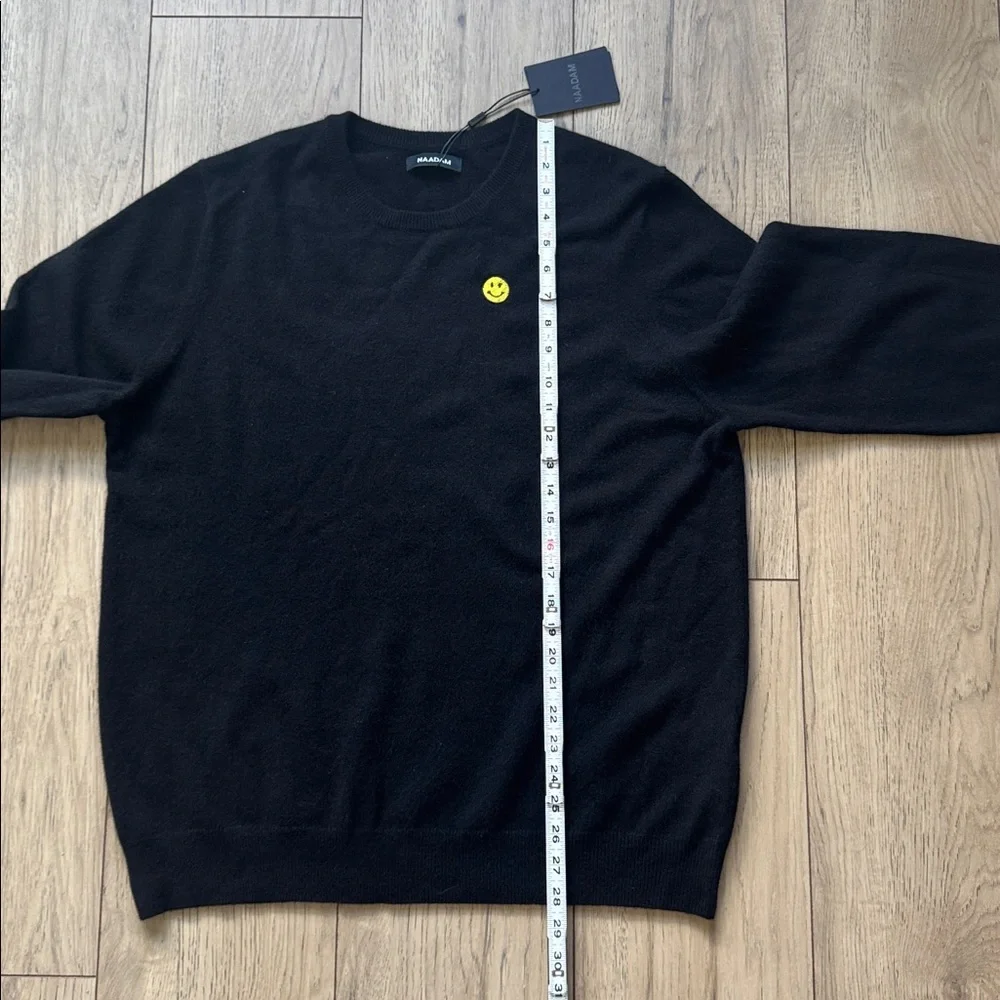 NWT NAADAM Yellow Smiley Face 100% Cashmere Black Crewneck Sweater Men’s 2XL